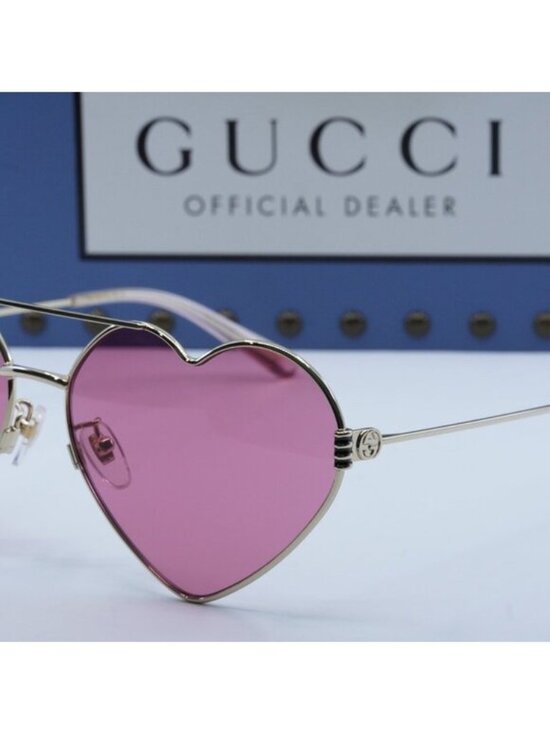 Gucci GG1283S 002 Geometric Sunglasses - Gold\\Cyclamen main image 4